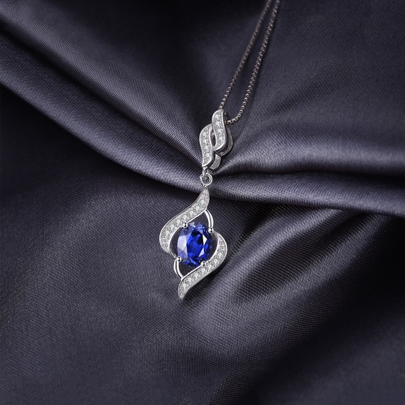 Elegant Blue Sapphire Pendant -925 Sterling Silver - Picture 2 of 5